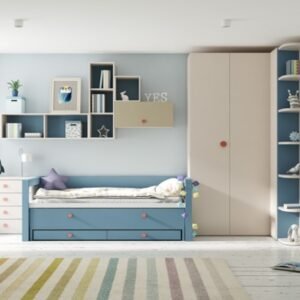Dormitorio modular para jóvenes con secreter- escritorio de tapa abatible
