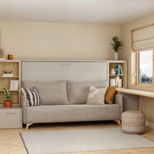 Cama abatible con sofá y escritorio