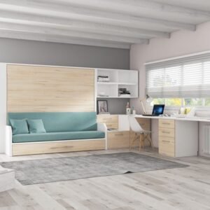 Cama abatible horizontal con sofá integrado, para colchón de 150 x 190