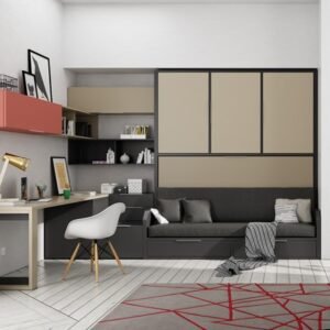 Cama abatible con sofá y armario integrados