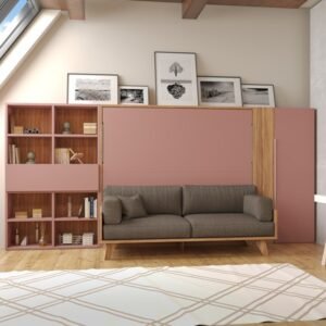 Cama abatible horizontal de 150x190 con sofá NORDIK
